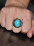 Men Silver-Plated Blue Stone Studded Oxidized Ring Jewellery