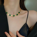 Oval Green Crystal Pendant Necklace Set With Bracelet Jewellery