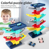 Kids DIY Multilevel Racetrack Glider on Building Block Toys