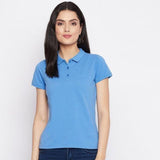 Womens Ketex Sky Blue Cotton Blend Polo Neck Tshirt