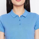 Womens Ketex Sky Blue Cotton Blend Polo Neck Tshirt