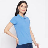 Womens Ketex Sky Blue Cotton Blend Polo Neck Tshirt